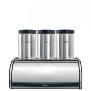 Zestaw Brabantia chlebak stal polerowana + 3 pojemnik z napisem 348266