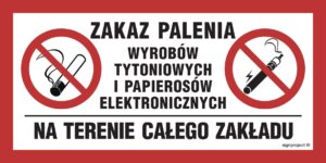 NC093 Zakaz palenia wyrobów tytoniowych i papierosów elektronicznych na terenie calego zakładu