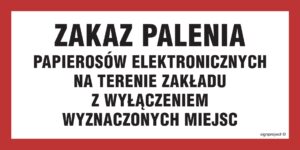 NC097 Zakaz palenia papierosów elektronicznych na terenie zakładu z wyłączeniem wyznaczonych miejsc