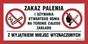 NC139 Zakaz palenia i używania otwartego ognia na terenie całego obiektu z wyjątkiem miejsc wyznaczonych