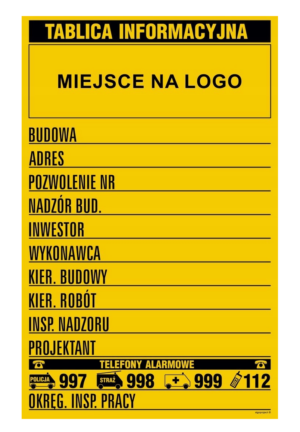 OA209 Budowlana tablica informacyjna z miejscem na logo