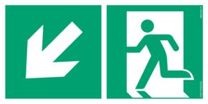 AE093 Kierunek do wyjścia ewakuacyjnego w dół w lewo