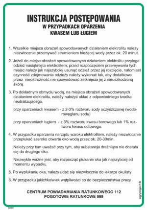DD007 Instrukcja postępowania w przypadku oparzenia kwasem lub ługiem