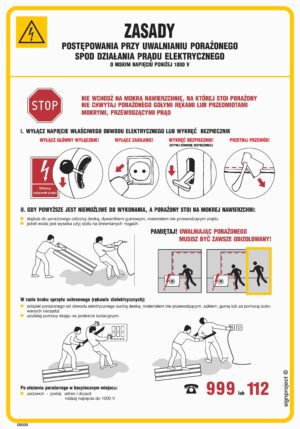DD020 Zasady postępow.przy uwalnianiu porażonego spod działania prądu elektr. o niskim napięciu poniżej 10