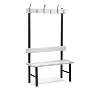 Pojedyncza ławka do szatni STADIUM z wieszakiem, 6 haczyków, 1000x400x1600 mm, szary