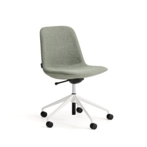 Krzesło LANGLEY, niskie siedzisko, koła, biały/zielonoszary