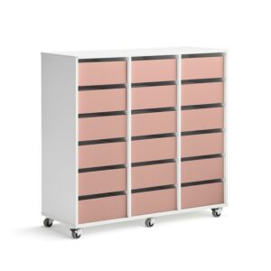 Regał szkolny CASPER, 18 szuflad, biały, ciemnoróżowy