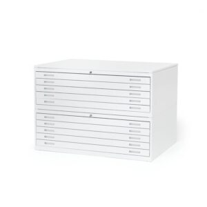 Metalowa szafka na rysunki SKETCH, model podwójny, A0, blat z laminatu, biały