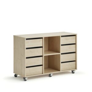 Regał szkolny CASPER, 8 szuflad, 2 przegrody, brzoza