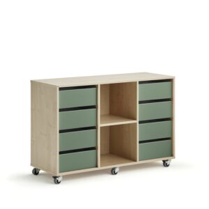 Regał szkolny CASPER, 8 szuflad, 2 przegrody, brzoza, ciemnozielony