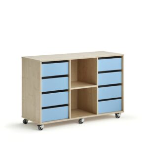 Regał szkolny CASPER, 8 szuflad, 2 przegrody, brzoza, błękitny