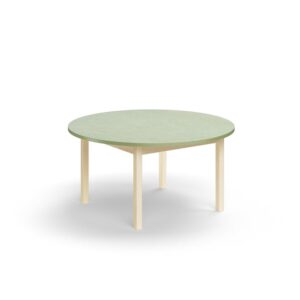 Stół DECIBEL, Ø1200x590 mm, dźwiękochłonne linoleum, brzoza/zielonoszary