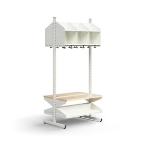 Moduł szatniowy ENTRY, moduł podstawowy, półki na buty, ławka, 6 schowków, 1800x900x600 mm, biały