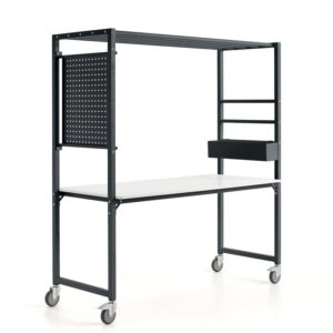 Mobilny stół wielofunkcyjny TEAMWORK, pojemnik na akcesoria, panel narzędziowy, antracyt, biały