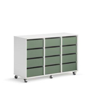 Regał szkolny CASPER, 12 szuflad, biały, ciemnozielony