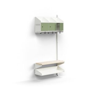 Moduł szatniowy ENTRY, moduł dodatkowy, ścienny, półka na buty, ławka, 3 metalowe drzwi, 1800x900x30