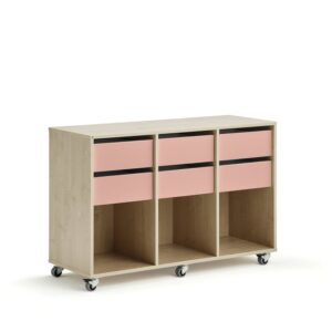 Regał szkolny CASPER, 6 szuflad, 3 przegrody, brzoza, ciemnoróżowy