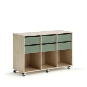 Regał szkolny CASPER, 6 szuflad, 3 przegrody, brzoza, ciemnozielony