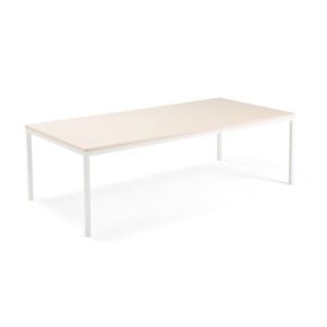 Stół konferencyjny QBUS, 2400x1200 mm, rama 4 nogi, biały, brzoza