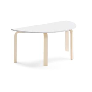 Stół ELTON, półokrągły, 1200x600x530 mm, biały laminat, brzoza