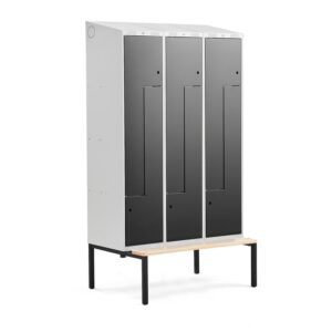 Szafa ubraniowa typu Z, CLASSIC, z ławką, 3 moduły, 6 drzwi, 2290x1200x550 mm, czarna