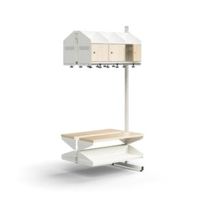 Moduł szatniowy ENTRY, moduł dodatkowy, półka na buty, ławka, 6 drewnianych drzwi, 1800x900x600 mm,