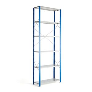 Regał MIX, moduł podstawowy, 3000x1000x400 mm, niebieski, szare półki