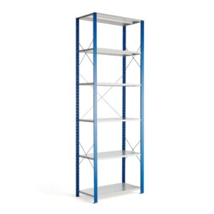 Regał MIX, moduł podstawowy, 3000x1000x600 mm, niebieski, szare półki