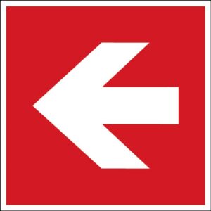 Oznaczenie: czerwona strzałka 90°, samoprzylepny poliester, 100x100 mm