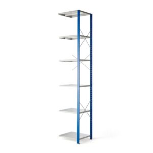 Regał MIX, moduł dodatkowy, 3000x600x500 mm, niebieski, szare półki