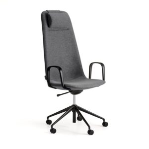 Krzesło LANGLEY, wysokie siedzisko, koła, podłokietniki, czarny/antracyt