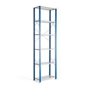 Regał MIX, moduł podstawowy, 3000x800x400 mm, niebieski, szare półki