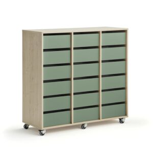 Regał szkolny CASPER, 18 szuflad, brzoza, ciemnozielony
