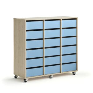 Regał szkolny CASPER, 18 szuflad, brzoza, błękitny