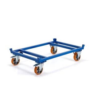 Niski bezpieczny wózek paletowy FRAME, 700 kg, koła PU Ø160 mm, hamulce, 1200x800x265 mm