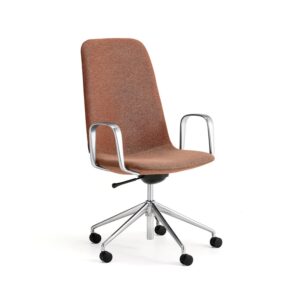 Krzesło LANGLEY, średnie siedzisko, koła, podłokietniki, szczotkowane aluminium/miedziany