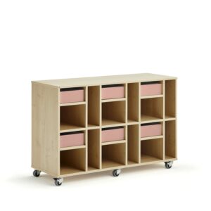 Regał szkolny CASPER, 6 szuflad, 12 przegród, brzoza, ciemnoróżowy
