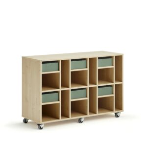 Regał szkolny CASPER, 6 szuflad, 12 przegród, brzoza, ciemnozielony