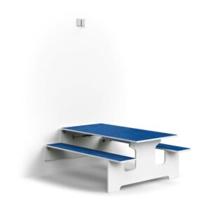 Ścienny stół składany LUCAS, 1400x1205x720 mm, linoleum, biały/niebieski