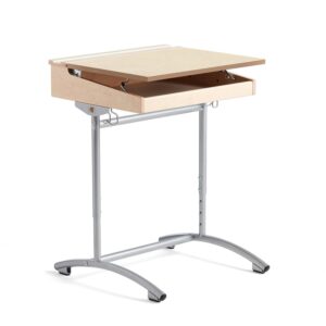 Ławka szkolna z regulacją wysokości ACCESS, 650x550 mm, srebrny, beżowe linoleum dźwiękochłonne