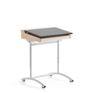 Ławka szkolna z regulacją wysokości ACCESS, 650x550 mm, biały, ciemnoszare linoleum dźwiękochłonne