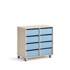 Regał szkolny CASPER, 8 szuflad, brzoza, błękitny