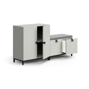 Rozwiązanie do przechowywania QBUS, szafa + siedzisko, nóżki, uchwyty, 868x1600x420 mm, jasnoszary,