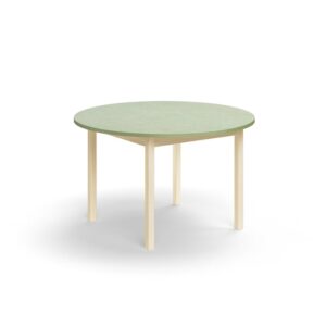 Stół DECIBEL, Ø1200x720 mm, dźwiękochłonne linoleum, brzoza/zielonoszary