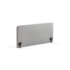 Ścianka biurkowa ZONE, czarne uchwyty, 1400x650x36 mm, tkanina Etna, jasnoszary