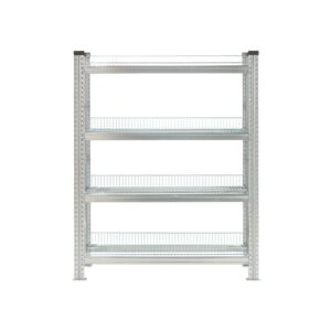 Regał TRANSFORM, moduł podstawowy, 4 półki z siatki, 1576x975x500 mm, galwanizowany