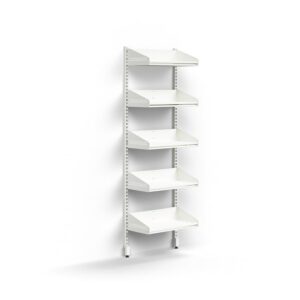 Moduł szatniowy ENTRY, 5 półek na buty, moduł podstawowy, montowany do ściany, 1800x600x300 mm, biał