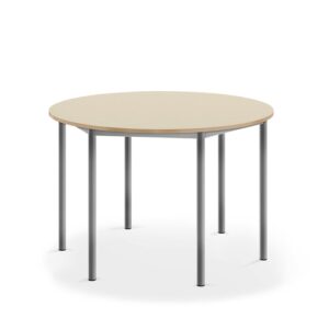 Stół SONITUS, okrągły, Ø1200x760 mm, laminat HPL brzoza, szary aluminium