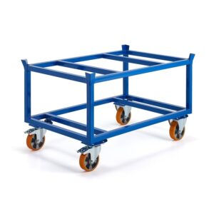 Bezpieczny wózek paletowy FRAME, 500 kg, koła PU Ø160 mm, hamulec, 1200x800x755 mm