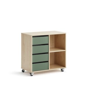 Regał szkolny CASPER, 4 szuflady, 2 przegrody, brzoza, ciemnozielony